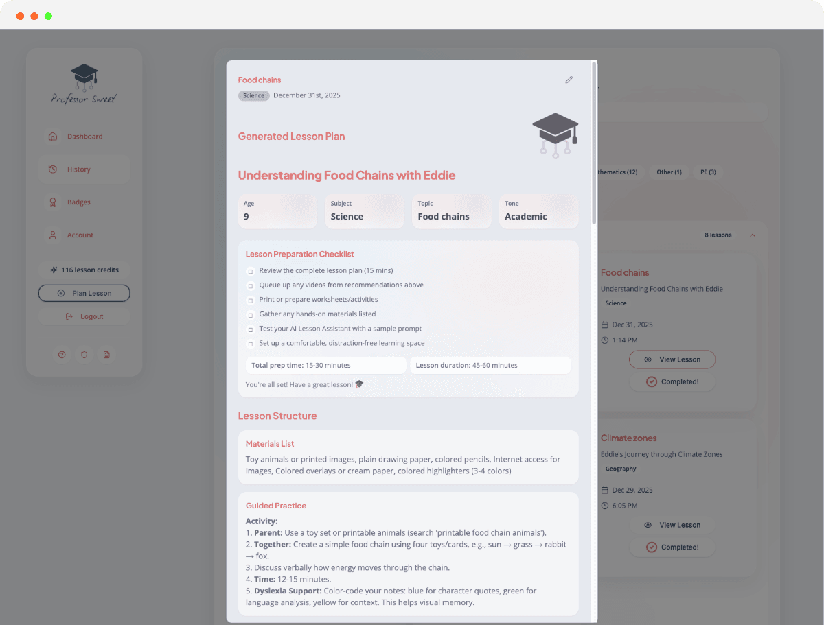 AI-generated bespoke lesson plan
